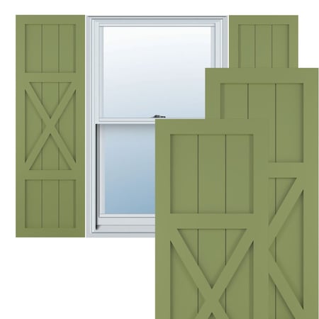 True Fit PVC Center X-Board Farmhouse Fixed Mount Shutters, Moss Green , 15W X 61H